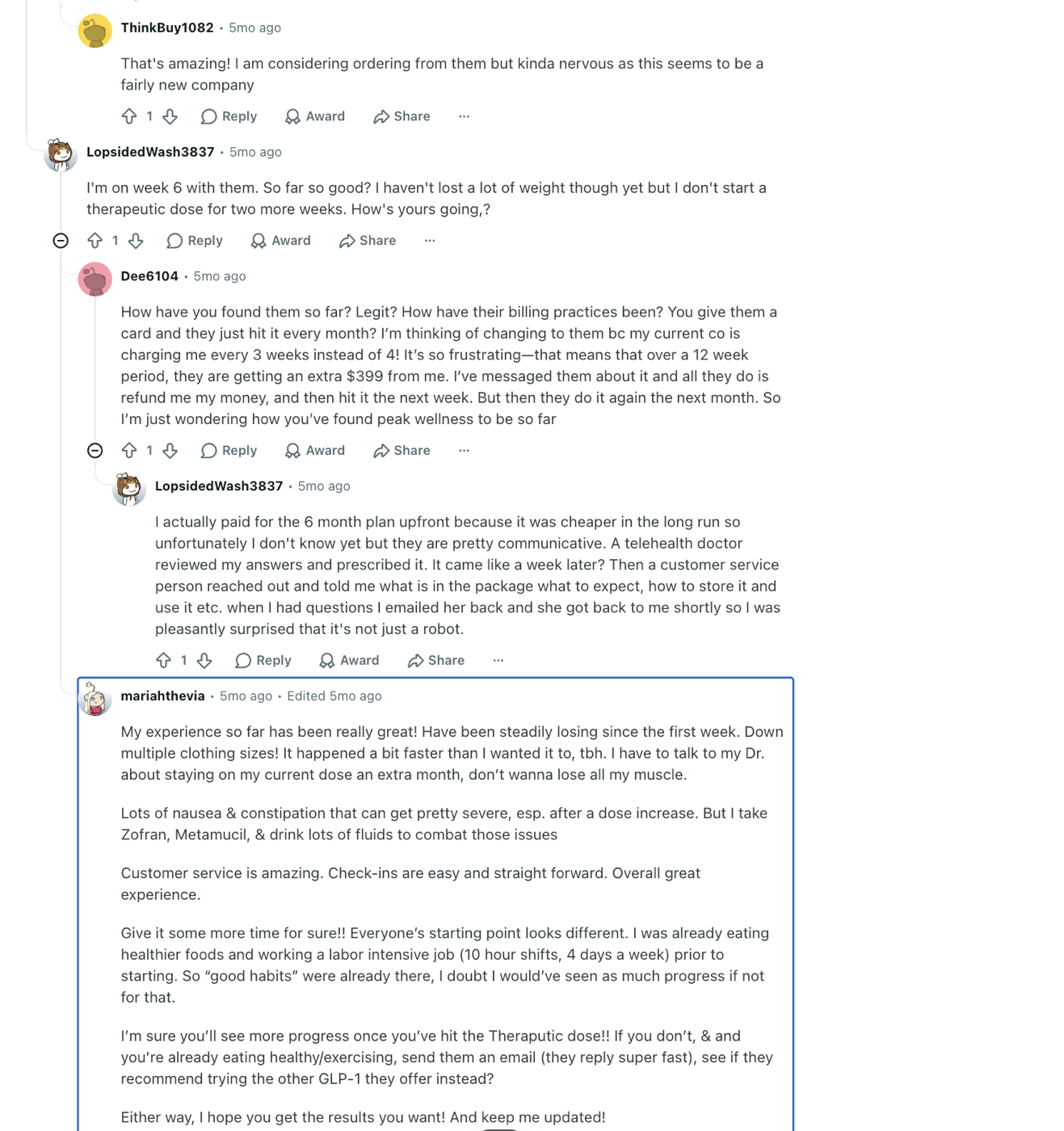 Customer post about Peak Wellness