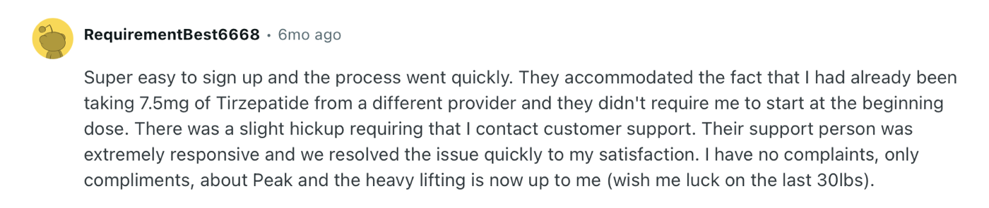 Customer post about Peak Wellness