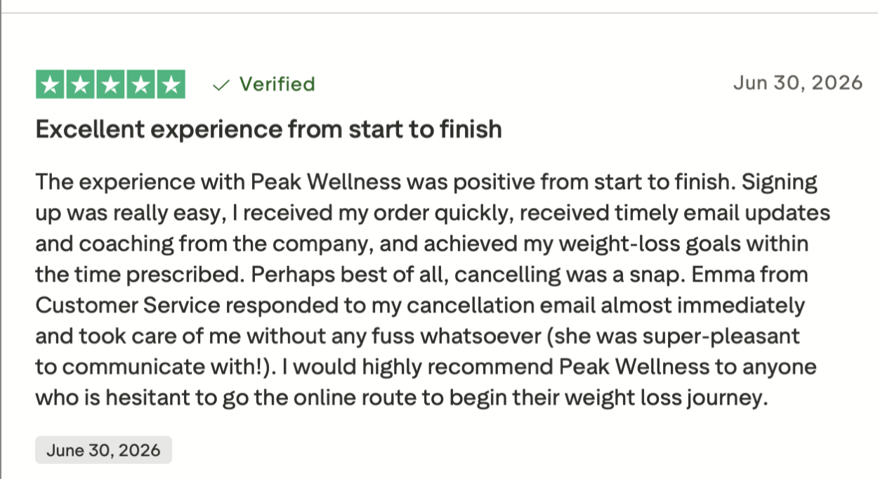 Customer post about Peak Wellness
