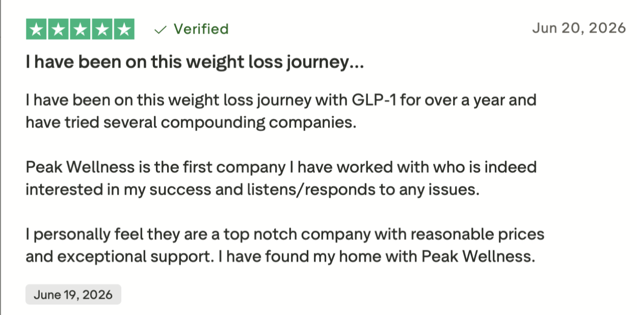 Customer post about Peak Wellness