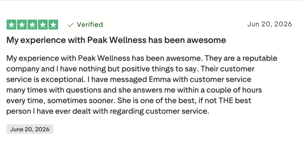 Customer post about Peak Wellness