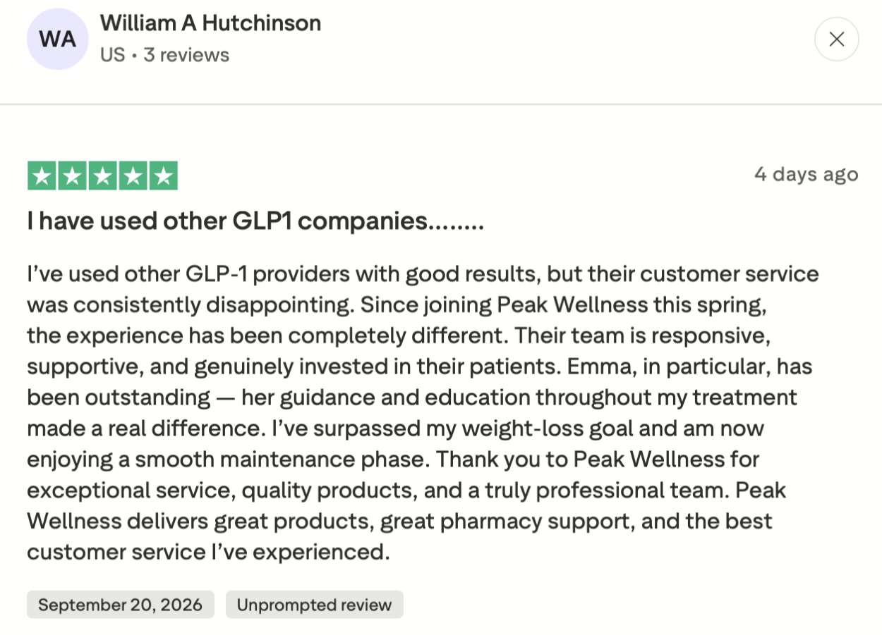 Customer post about Peak Wellness