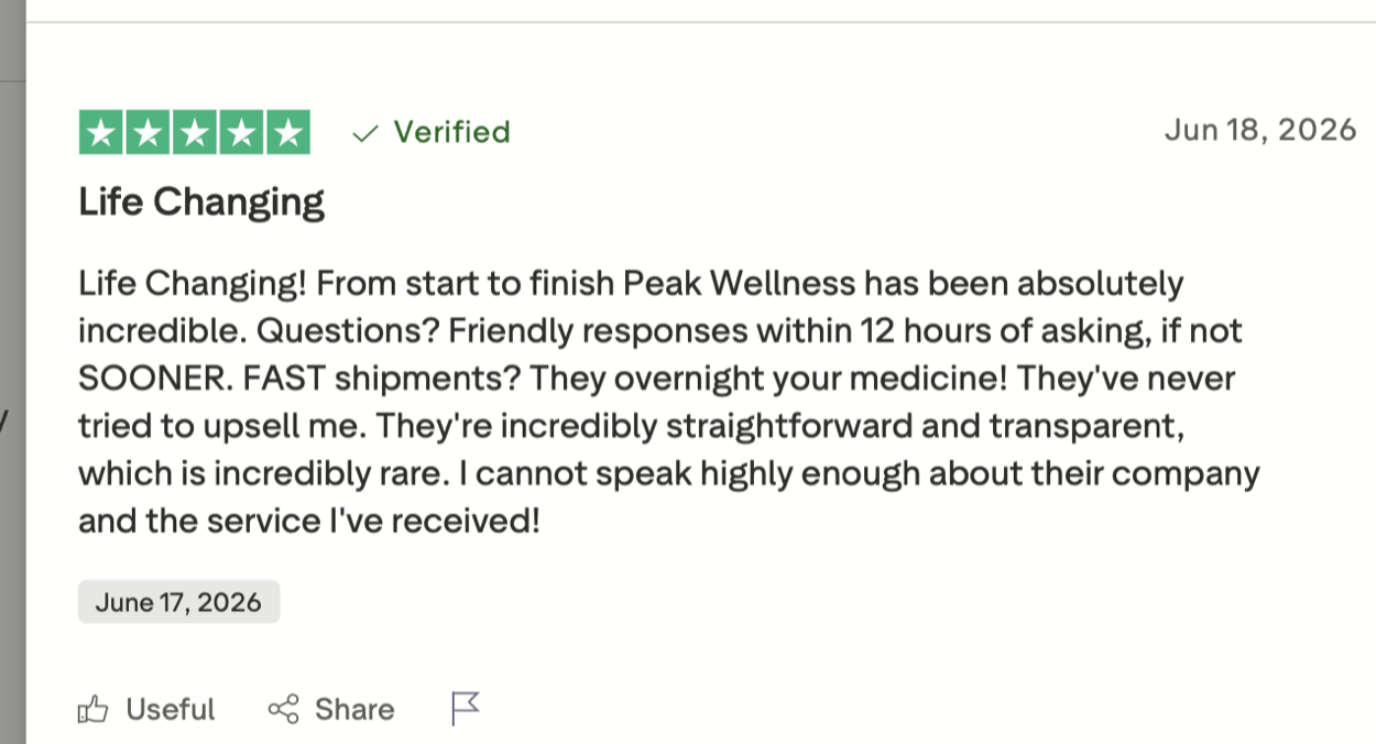 Customer post about Peak Wellness