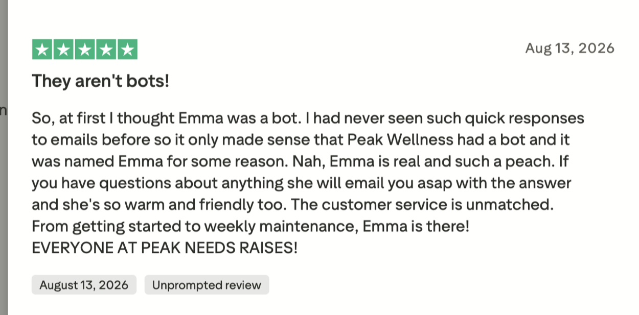 Customer post about Peak Wellness